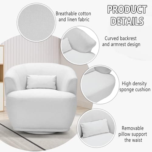 Modern Swivel Boucle Chair, White Fabric Accent Chair for Living Room, Bedroom