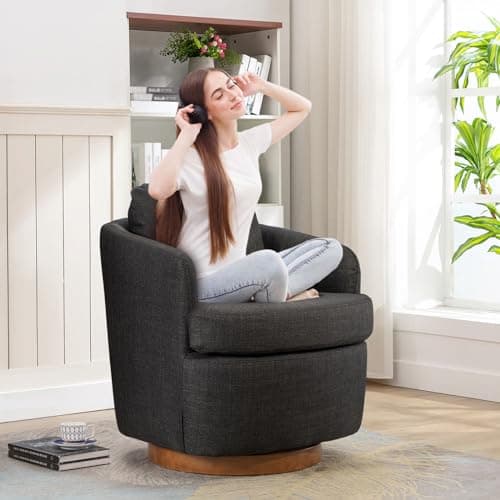 Swivel Barrel Chair with Linen Fabric Upholstery