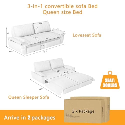 70.1" Queen Size 3-in-1 Convertible Futon Sofa Bed with Cushion Armrest, Modern Velvet Beige Couch for Living Room and S
