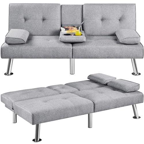 Yaheetech Adjustable Reversible Sofa Bed with Removable Armrests, Black