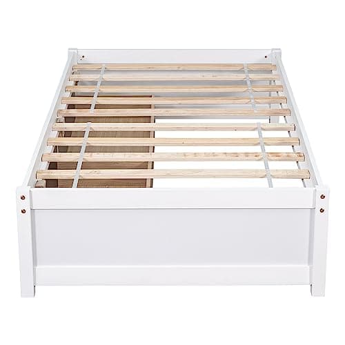 White Wood Storage Bed Frame with Drawers for Kids & Adults