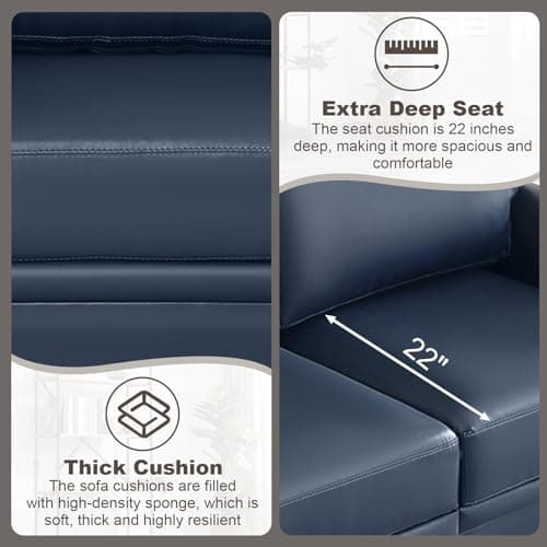 3 Piece Faux Leather Sofa Set with Storage, Navy Blue