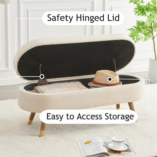 IAFIKE Beige Oval Storage Ottoman Bench with Golden Legs (43.5")