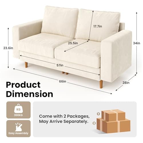 Pamapic Cream Deep Velvet 2 Seater Love Seat Sofa