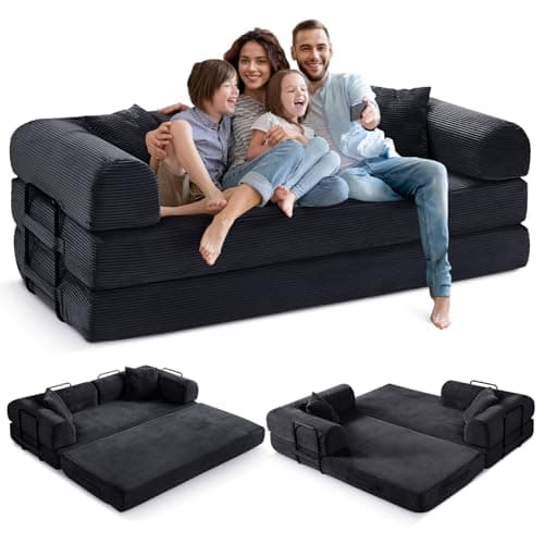 Grey Convertible Sleeper Sofa Bed with Memory FoamMattress&Cylindrical Pillows
