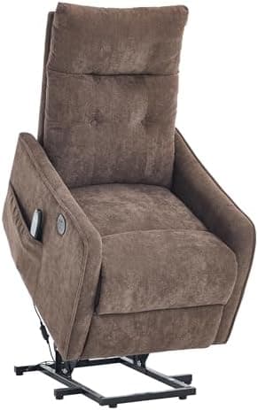 Power Lift Recliner Chair with Heat and Massage for Elderly, Electric Recliner Chairs with Standing Assistance, 2 Cup Holders, 4 Pockets, USB Charge Port, Breathable Leather Brown