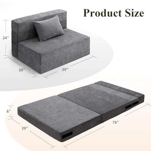 HOMFINE Folding Sofa Bed - Convertible Sleeper Chair, Gray