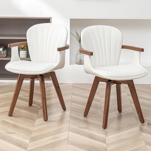 LUNLING Mid Century Modern White Faux Leather Swivel Dining Chair Set