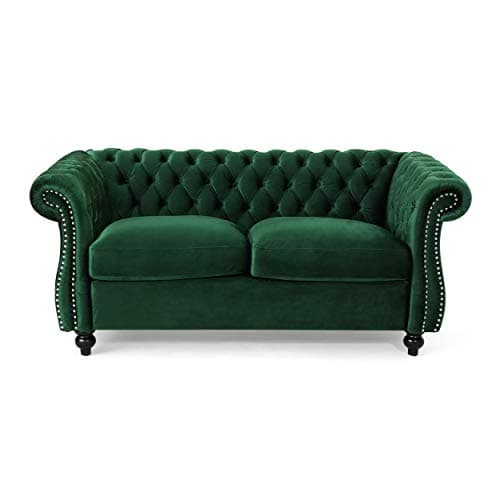 Christopher Knight Home Traditional Chesterfield Loveseat Sofa, Beige & Dark Brown