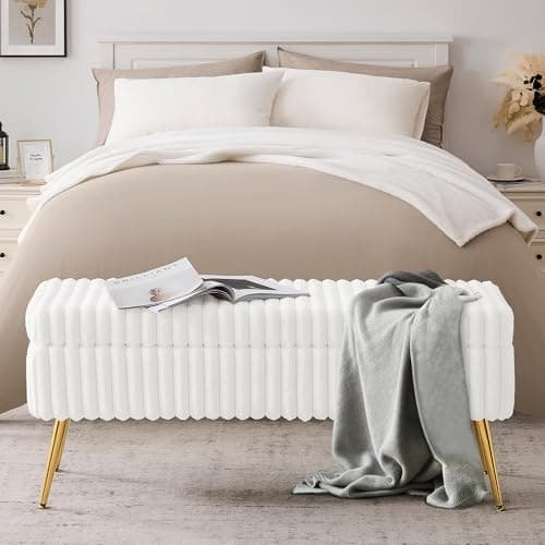 White Gold Leg Storage Bench with Seating & Bedside Organizer