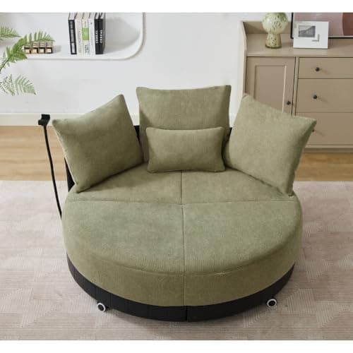 Grey 52.75" Oversized Round Swivel Couple Chair, 360° Rotate, Polyester Wood Construction