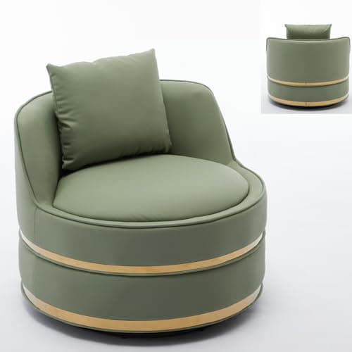 360° Swivel Faux Leather Chair, Plump Pillow Round Reading Lounge for Living Room & Bedroom, Easy Assembly