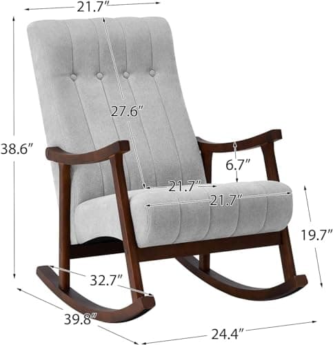 AVAWING Light Grey Fabric Upholstered Rocking Chair, Modern Living Room Armchair