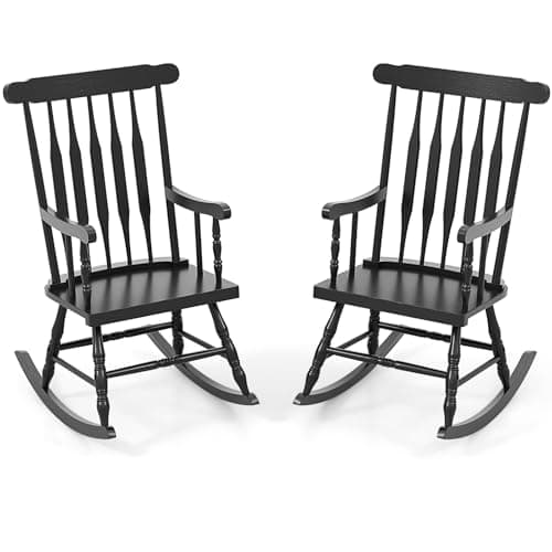 Giantex Outdoor Wood Rocking Chair - White,Slat Back,Patio & Garden Rocker