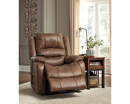 Signature Design by Ashley Brown Faux Leather Electric Power Lift Recliner for Elderly