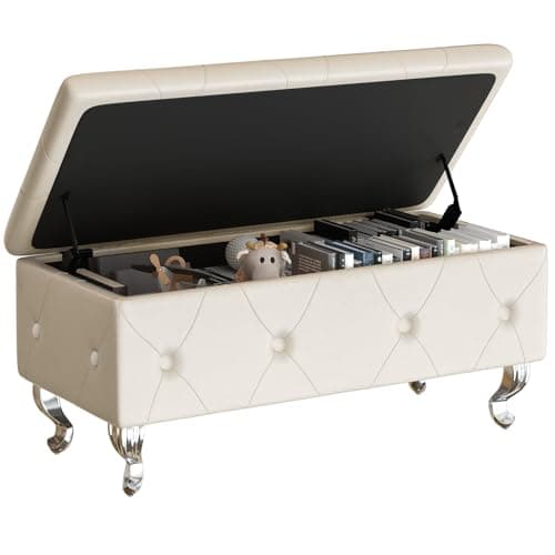 Velvet Upholstered Storage Bench with Safety Hinge
