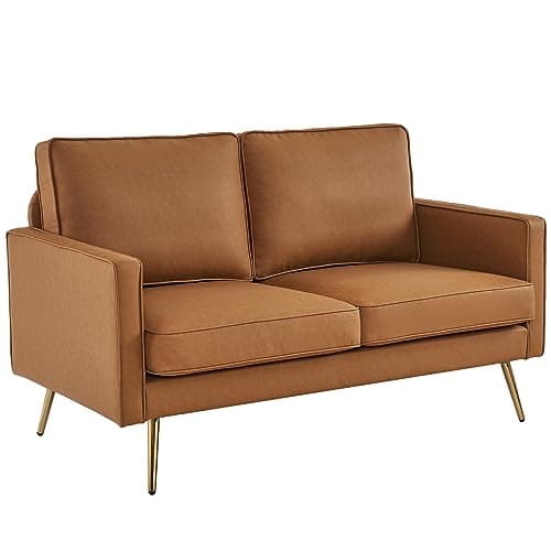 VINGLI Cognac 56" PU Leather 2-Seater Loveseat Sofa