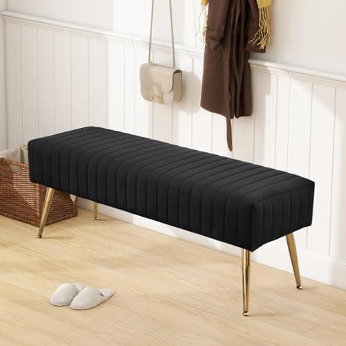 44 inch black bedroom ottoman bench with gold legs