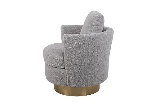 Gold Stainless Steel Base 360 Degree Swivel Chair, Teddy Grey Fabric (Living Room, Bedroom)