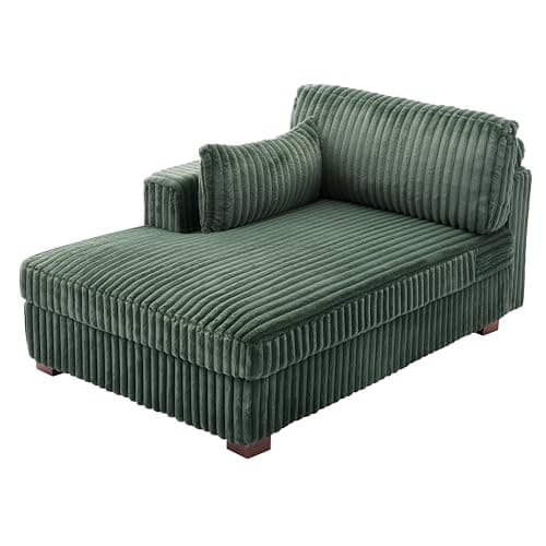 Gray Oversized Corduroy Chaise Lounge with Right Armrest & Cushy Recliner Couch - Solid Wood Solid Cover