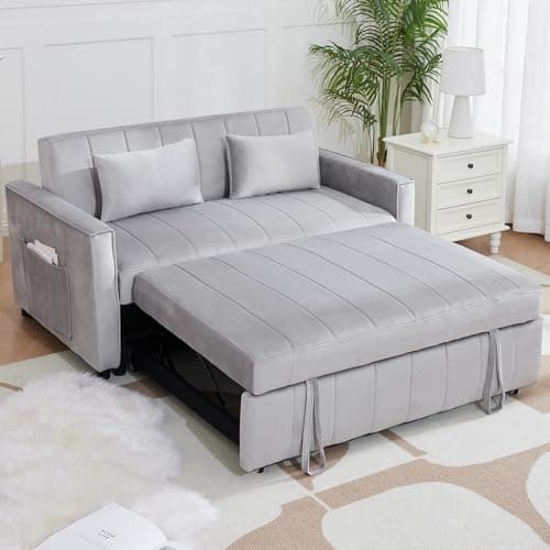 Black 55.51" 3-in-1 Futon Sofa Bed with Pullout Bed & Adjustable Backrest