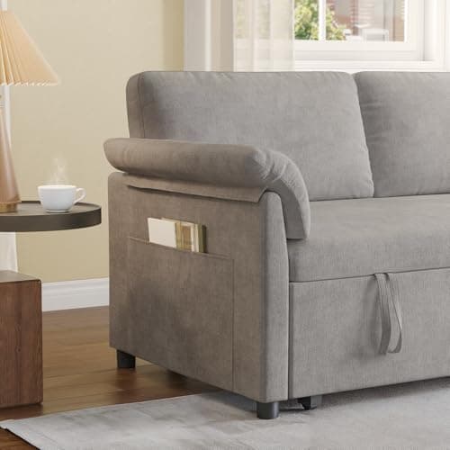 3-in-1 Chenille Convertible Sofa Bed with Pull-Out Bed & Adjustable Backrest, Grey