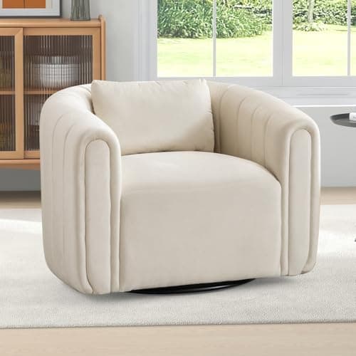 Beige ANJ Swivel Barrel Chair, Comfy Living Room Accent (Completely Assembled)