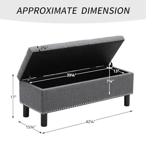 Furnimart 42.5 Inch Tufted Linen Ottoman Bench, Flip Top Storage for Bedroom