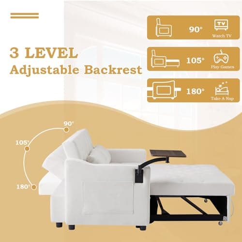 Convertible Sleeper Sofa Couch with Pull Out Bed & Table