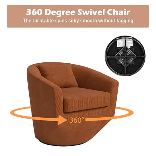 CANMOV Orange 360 Degree Swivel Barrel Chair, Modern Living Room Sofa