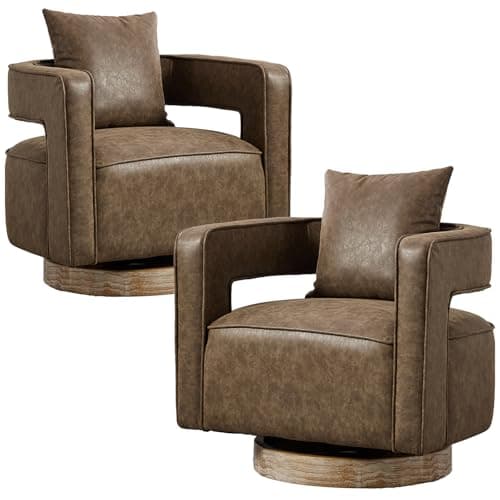 ODUWA Modern Round Boucle Swivel Chair Set of 2, Black Base, Living Room Nursery Comfortable