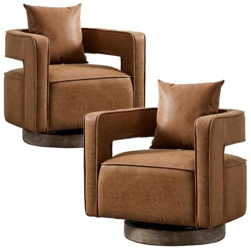 ODUWA Modern Round Boucle Swivel Chair Set of 2, Black Base, Living Room Nursery Comfortable