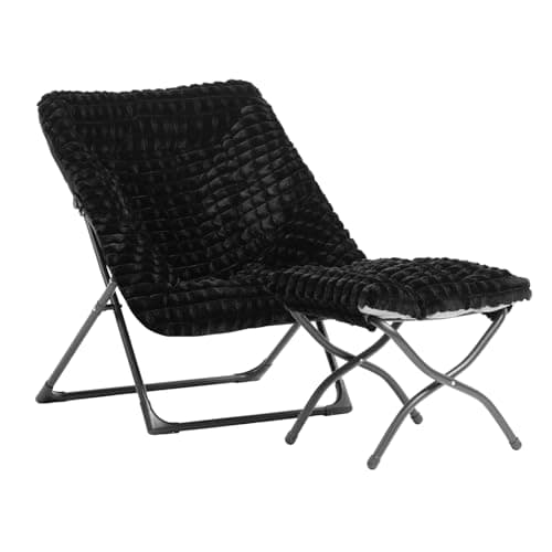 HollyHOME Beige Faux-Fur Oversized Folding Lounge Chair