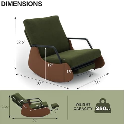 Green/Brown Corduroy Glider Rocking Chair with Adjustable Backrest & Footrest
