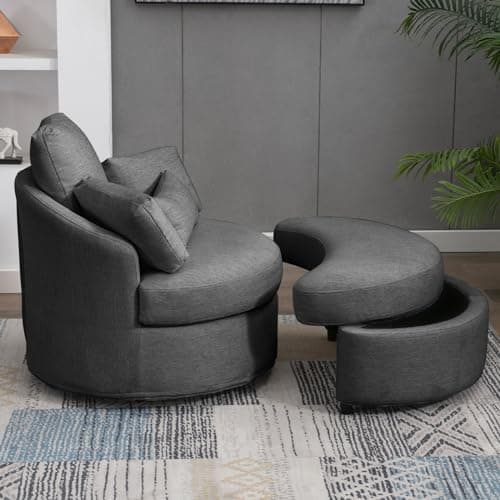 Puremind 360° Swivel Accent Chair with Storage Ottoman and Pillows - Dark Grey