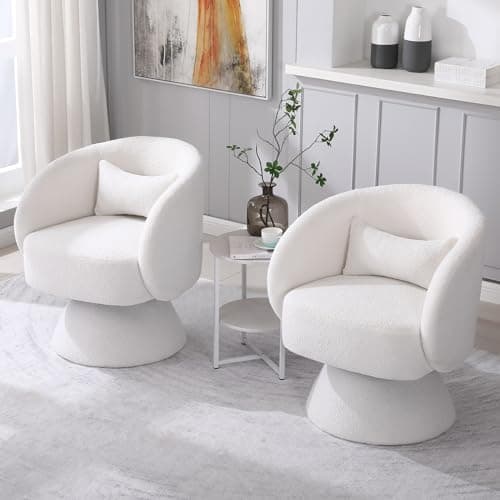 KIVENJAJA Teddy White Swivel Armchair with Pillow for Living Room