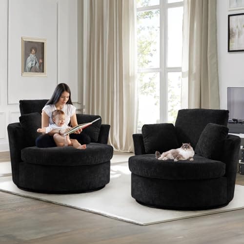 Set of 2 Modern Swivel Barrel Chairs for Nursery, Living Room, Bedroom