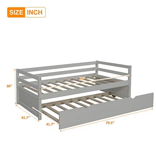 Merax Grey Twin Daybed with Trundle, Solid Wood Captains Bed Sofa Frame