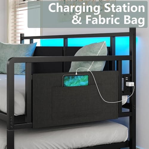 Furniouse Black Twin Daybed with Charging & LED Lights, Trundle Bed Frame