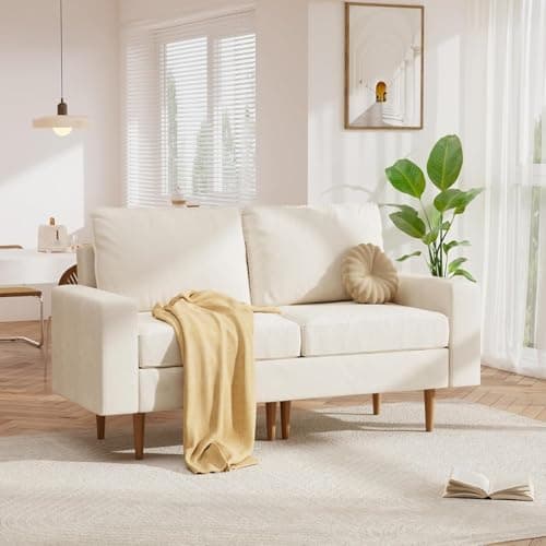 Pamapic Cream Deep Velvet 2 Seater Love Seat Sofa