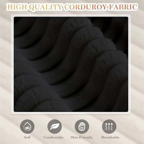 Oversized Chaise Lounge Chair Indoor with Ottoman, Corduroy Upholstered Comfy Sofa for Living Room, Bedroom, Office (Black)