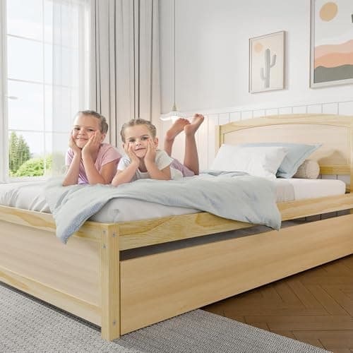 Natural Solid Wood Twin Pull Out Daybed with Trundle and Slat Support