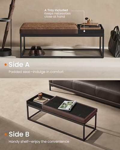 SONGMICS HOME LUIZ Collection - Reversible Ottoman Bench, Walnut Brown, Max 660 lb Load
