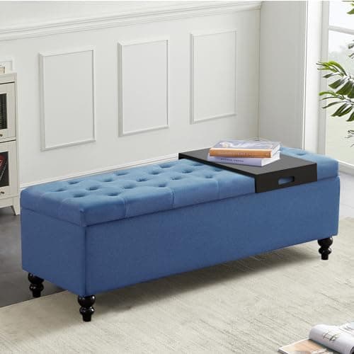 Upholstered Fabric Storage Ottoman Bench - 50.2 Inches, Button Tufted, Grey