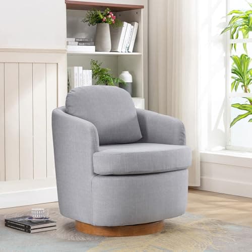 Swivel Barrel Chair with Linen Fabric Upholstery