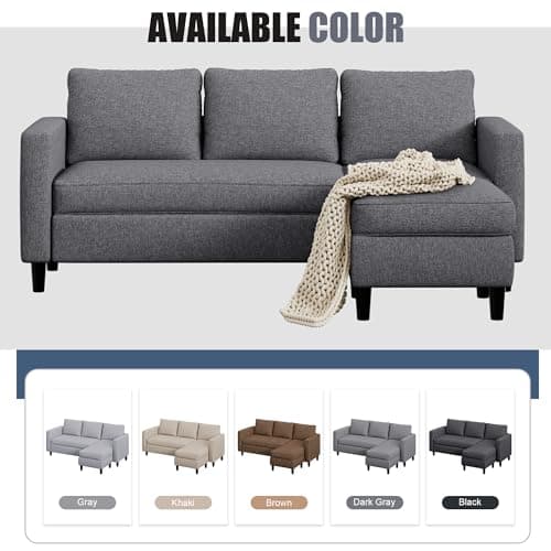 JAMFLY L-Shaped Couch for Living Room, Dark Grey Reversible Chaise