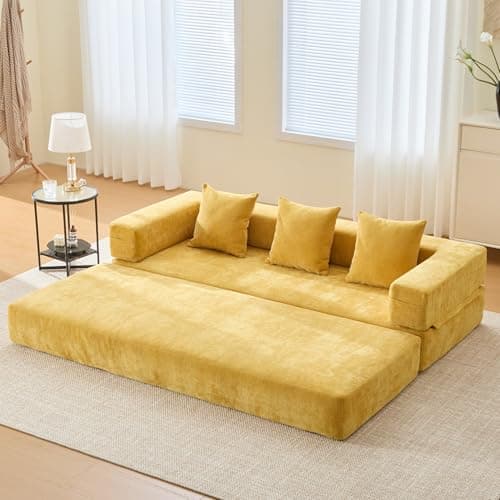 Beige Cylindrical Pillow Convertible Sleeper Sofa Bed