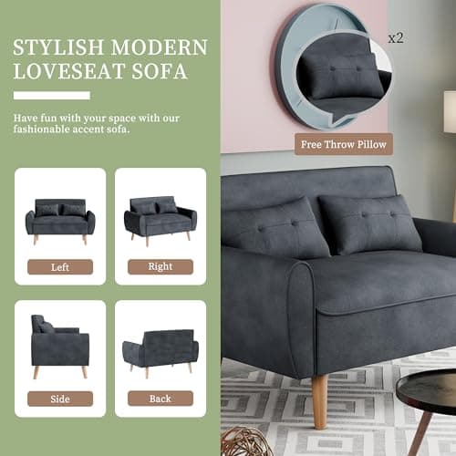 Vongrasig Dark Gray Mid Century Linen 47" Love Seat Sofa
