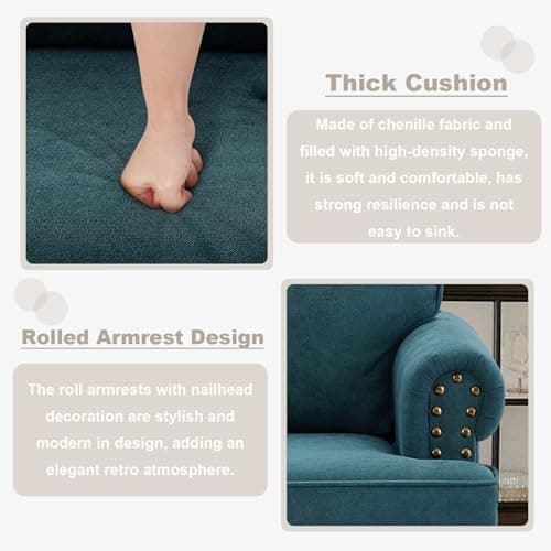 Comfy 2-Seater Love Seat Sofa in Green Chenille Fabric for Small Spaces