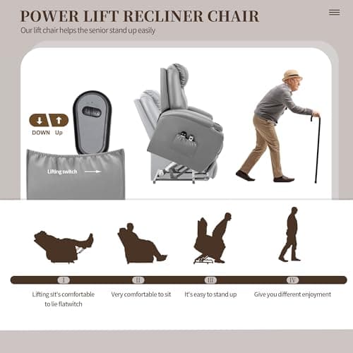JUMMICO Power Lift Massage Recliner Chair for Elderly (Gray)